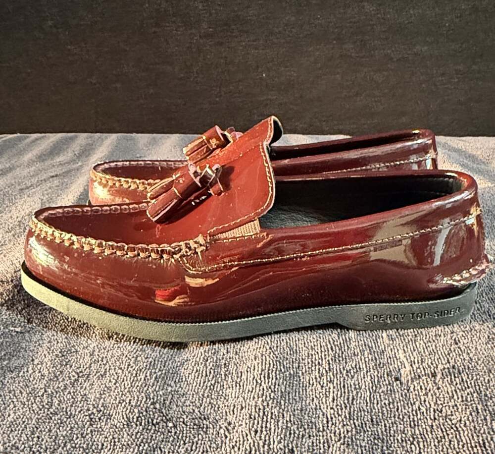 Sperry Top-Sider Tassel Loafers Burgundy Patent Leather Shoes